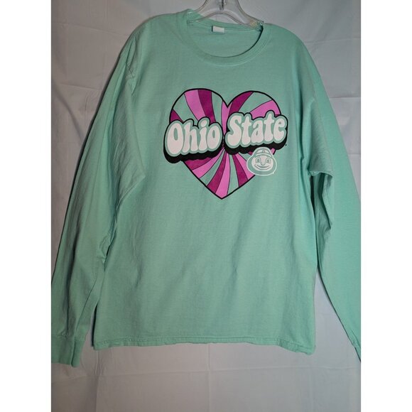 OSU Ohio State Buckeyes Long Sleeve Mint Green Shirt Sz L Brutus And Heart Retro - Picture 1 of 7